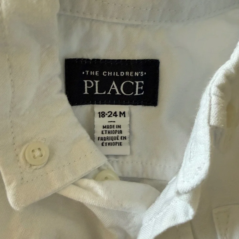 The Childrens Place Boys White Button Down Shirt Navy Pants Set 18 24 Months - Picture 7 of 7